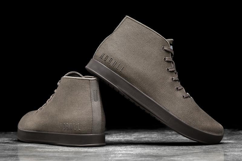 Men's Nobull Fallen Rock Espresso Canvas Mid Trainers Dark / Grey | SG Y2461X